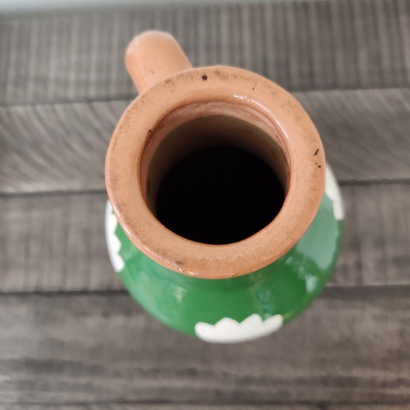 New Mud Pie Floral Dot Vase Jug Decor Stoneware Terracotta Green - Picture 3 of 6